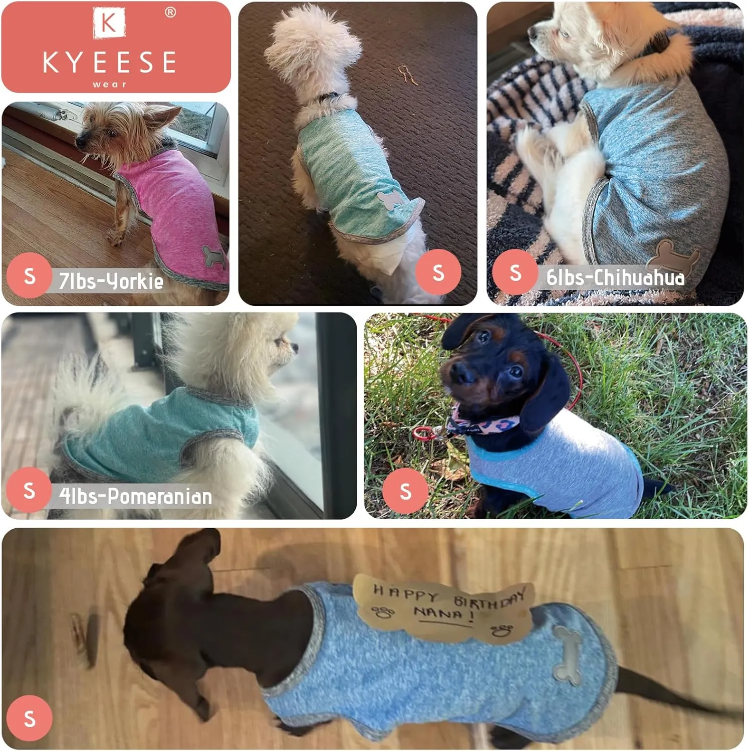 KYEESE 2 Pack Dog Shirts for Small Dogs Quick Dry Soft Stretchy Dogs T-Shirts with Reflective Label Tank Top Sleeveless Vest Sun Protection Pet Clothes Puppy Shirt, Coral Red Grey, S