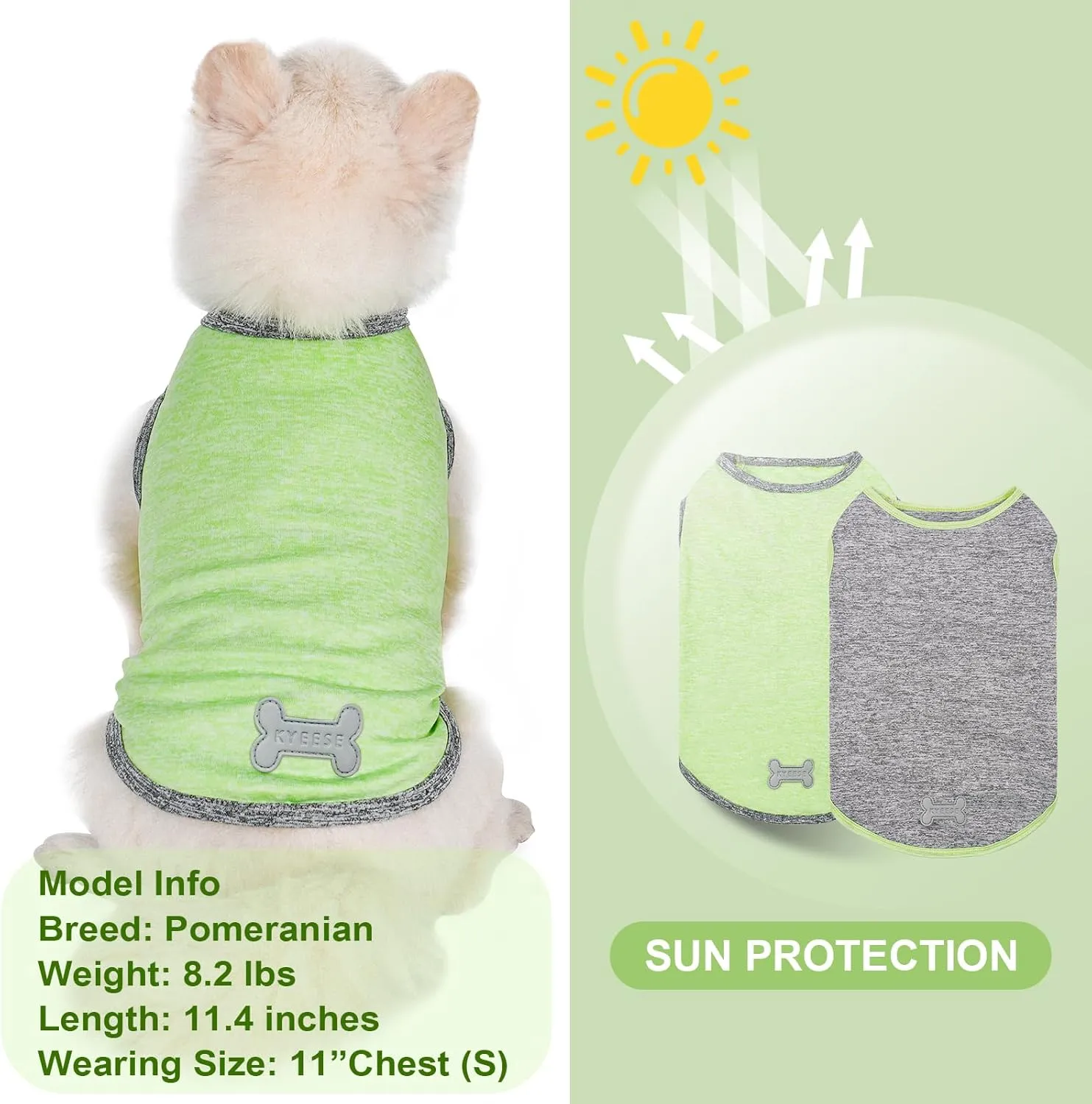 KYEESE 2Pack Dog Shirts Sun Protection Pet T Shirt Quick Dry Puppy Shirt for Small Dogs with Reflective Label Soft Tank Top Sleeveless Dog Vest Pet Clothes Puppy Shirts, Small,Green Grey