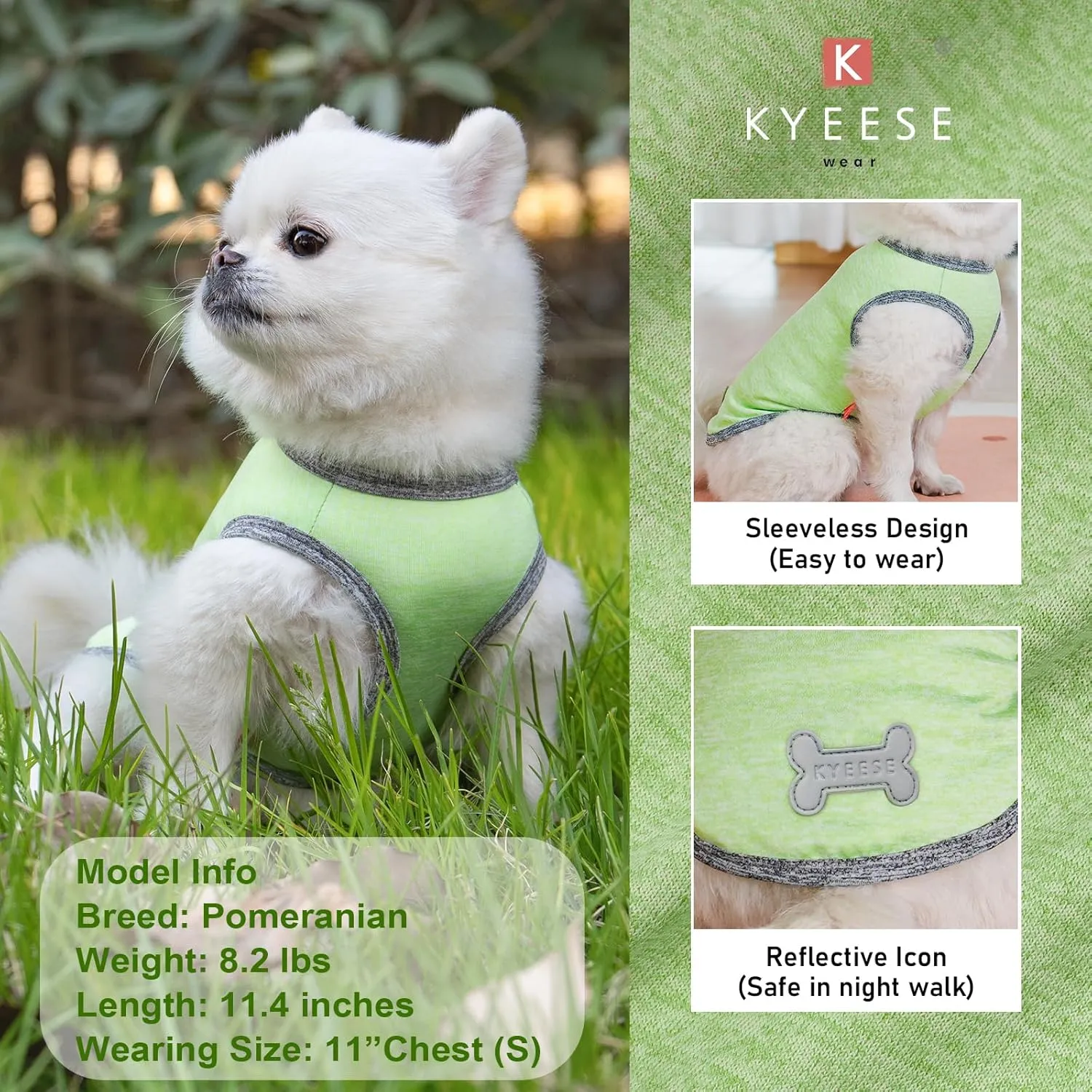 KYEESE 2Pack Dog Shirts Sun Protection Pet T Shirt Quick Dry Puppy Shirt for Small Dogs with Reflective Label Soft Tank Top Sleeveless Dog Vest Pet Clothes Puppy Shirts, Small,Green Grey
