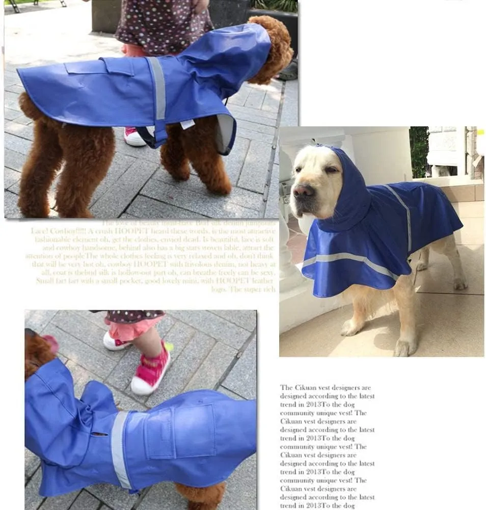 Large Dog Raincoat Adjustable Pet Waterproof Clothes Lightweight Rain Jacket Poncho Hoodies with Strip Reflective(Dark Blue,M)