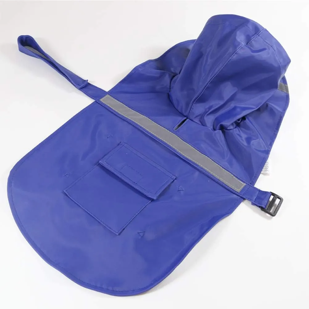 Large Dog Raincoat Adjustable Pet Waterproof Clothes Lightweight Rain Jacket Poncho Hoodies with Strip Reflective(Dark Blue,M)