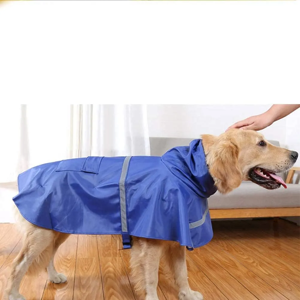 Large Dog Raincoat Adjustable Pet Waterproof Clothes Lightweight Rain Jacket Poncho Hoodies with Strip Reflective(Dark Blue,M)