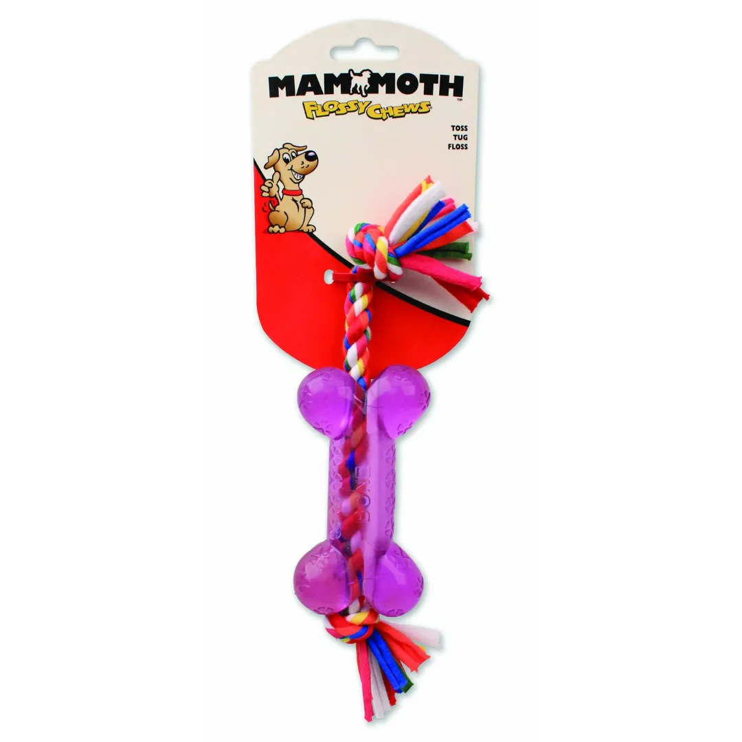 Mammoth Flossy Chews Cloth Rope Bone With TPR Bone Toy For Dogs (Assorted Colour)