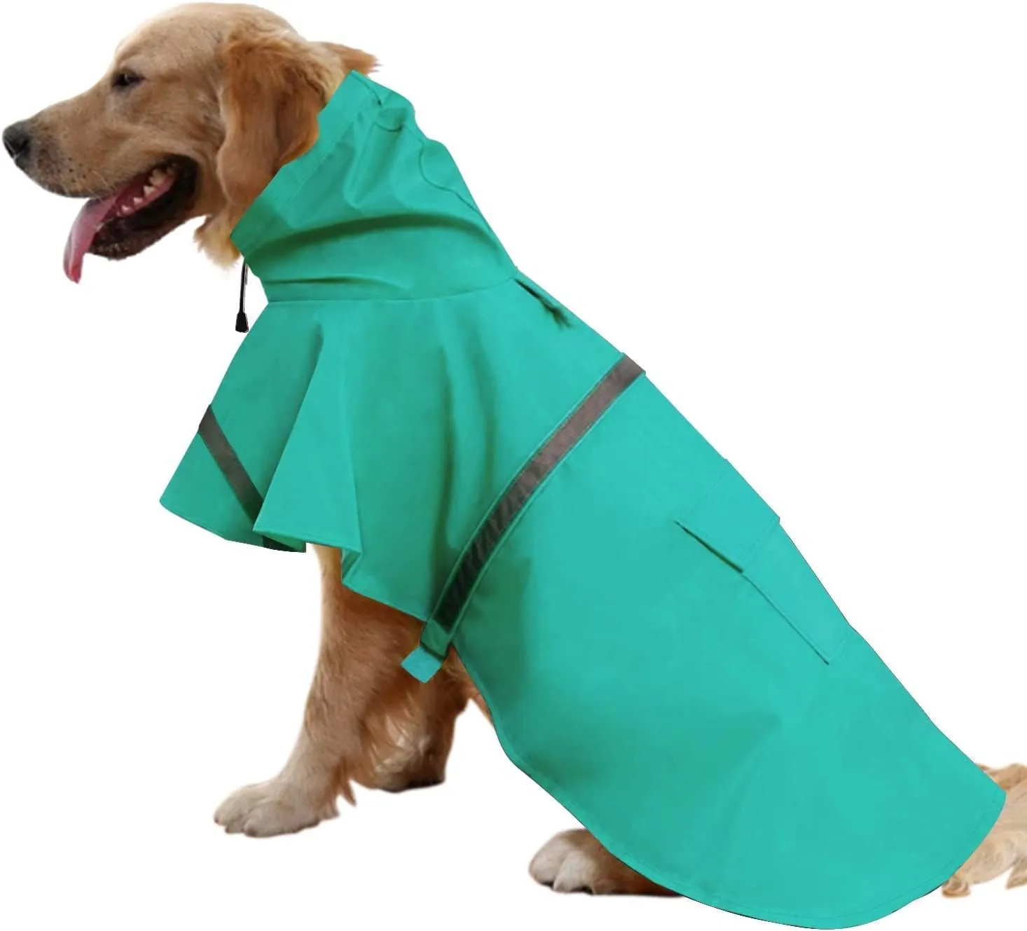 Mikayoo Large Dog Raincoat Adjustable Pet Waterproof Clothes Lightweight Rain Jacket Poncho Hoodies with Strip Reflective(Lake Blue,M)