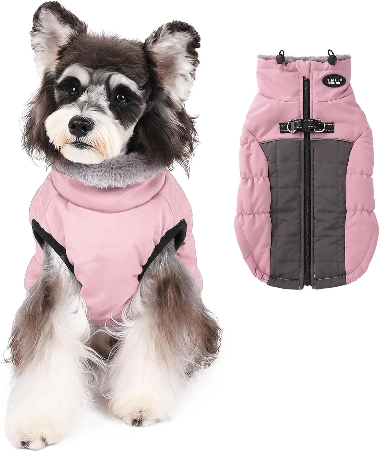 Norbi Winter Coat, Warm Reflective Waterproof Turtleneck Cozy Dog Jacket (Large, Pink)
