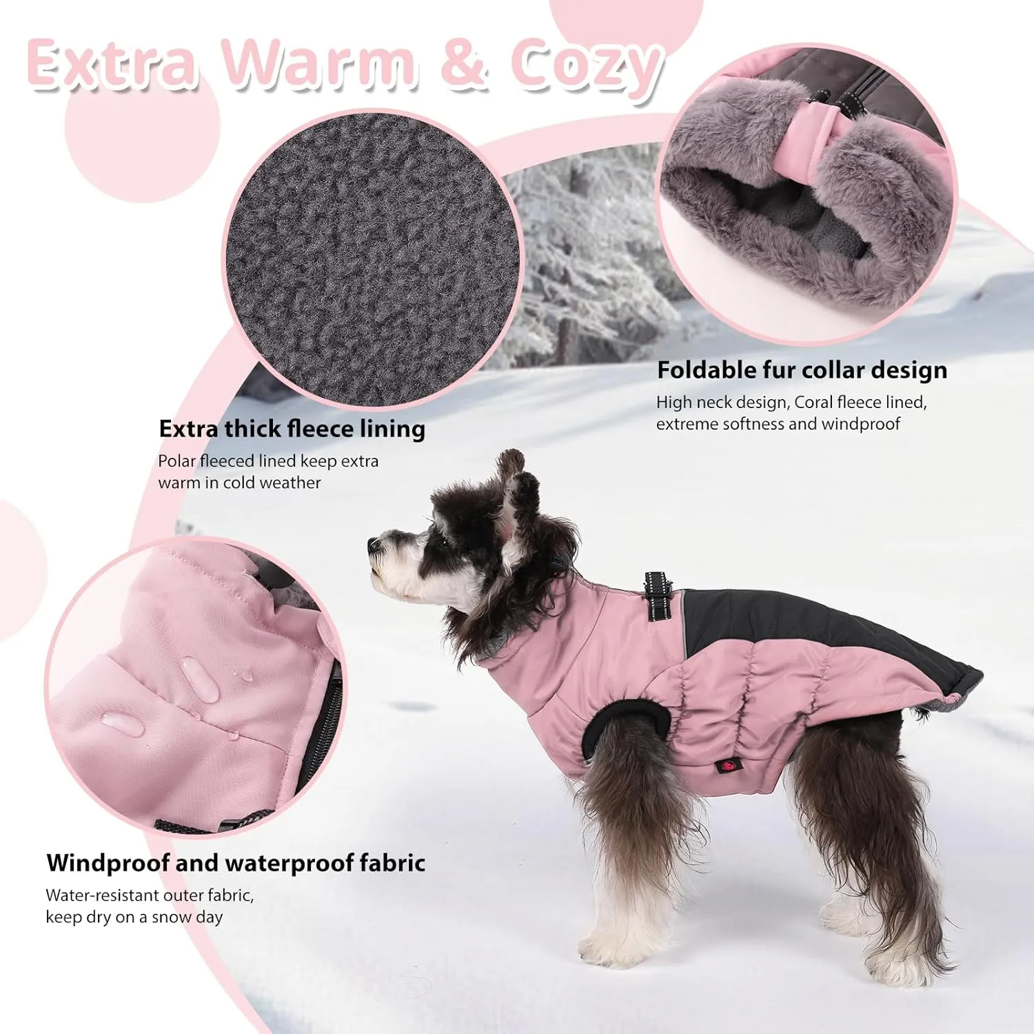 Norbi Winter Coat, Warm Reflective Waterproof Turtleneck Cozy Dog Jacket (Large, Pink)