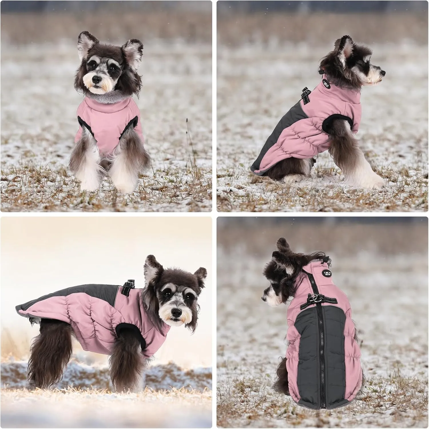 Norbi Winter Coat, Warm Reflective Waterproof Turtleneck Cozy Dog Jacket (Large, Pink)