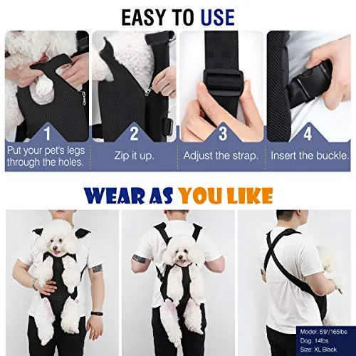 PAWABOO Pet Carrier Backpack, Adjustable Pet Front Cat Dog Carrier Backpack Travel Bag, Legs Out, Easy-Fit for Traveling Hiking Camping, Medium Size, Black