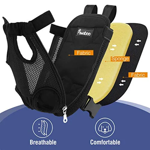 PAWABOO Pet Carrier Backpack, Adjustable Pet Front Cat Dog Carrier Backpack Travel Bag, Legs Out, Easy-Fit for Traveling Hiking Camping, Medium Size, Black