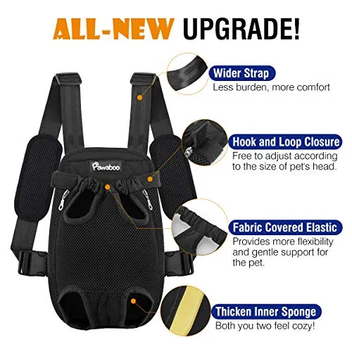 PAWABOO Pet Carrier Backpack, Adjustable Pet Front Cat Dog Carrier Backpack Travel Bag, Legs Out, Easy-Fit for Traveling Hiking Camping, Medium Size, Black