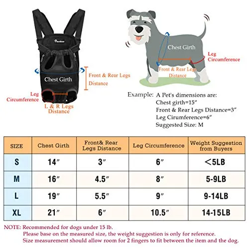 PAWABOO Pet Carrier Backpack, Adjustable Pet Front Cat Dog Carrier Backpack Travel Bag, Legs Out, Easy-Fit for Traveling Hiking Camping, Medium Size, Black