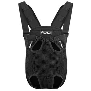 PAWABOO Pet Carrier Backpack, Adjustable Pet Front Cat Dog Carrier Backpack Travel Bag, Legs Out, Easy-Fit for Traveling Hiking Camping, Medium Size, Black