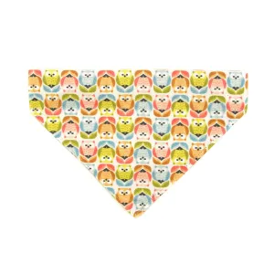 Pet Bandana - "Feathered Friends" - Owl Bandana for Cat   Small Dog / Slide-on Bandana / Over-the-Collar (One Size)