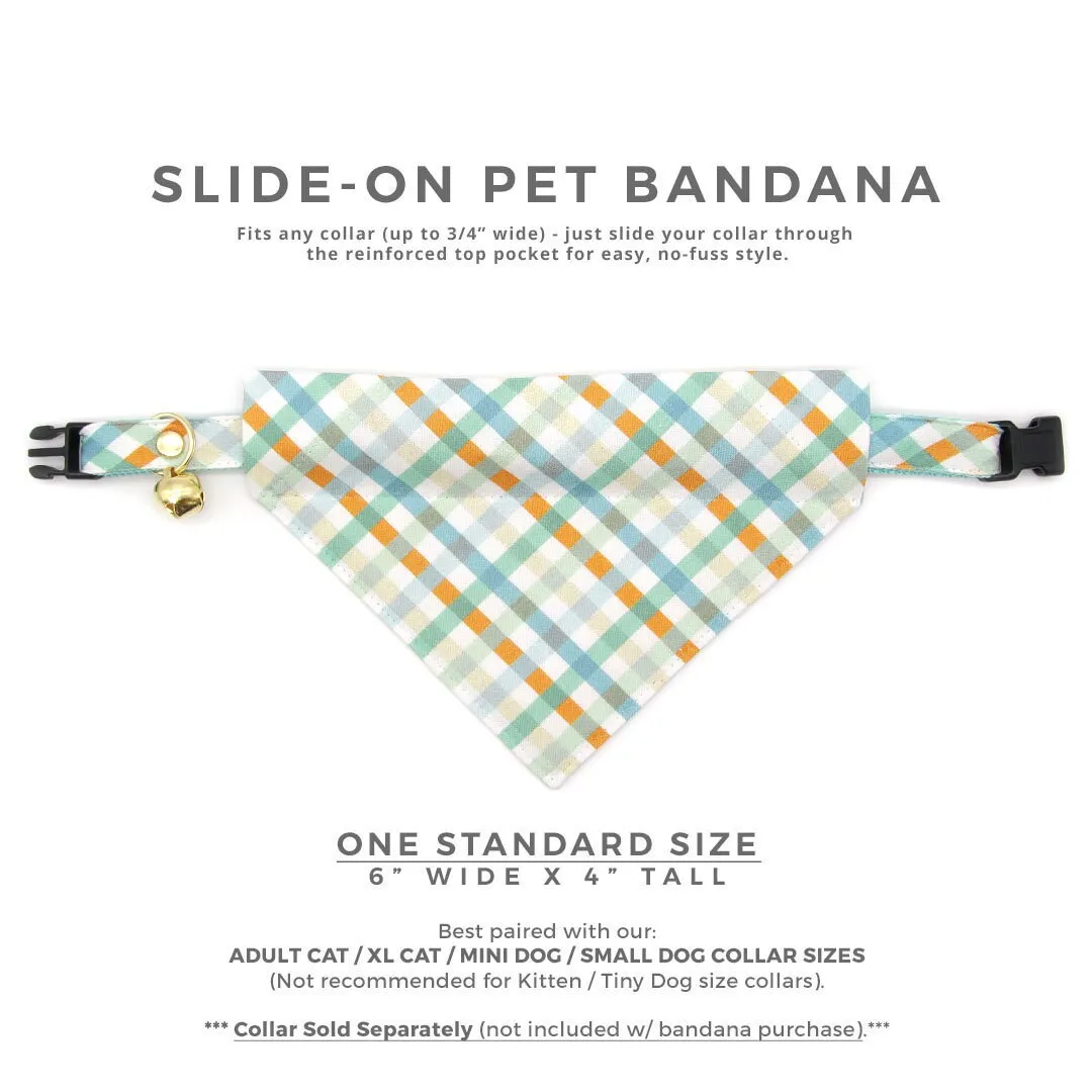 Pet Bandana - "Seashore" - Blue & Mint Plaid Bandana for Cat   Small Dog / Spring, Summer, Coastal, Ocean / Slide-on Bandana / Over-the-Collar (One Size)