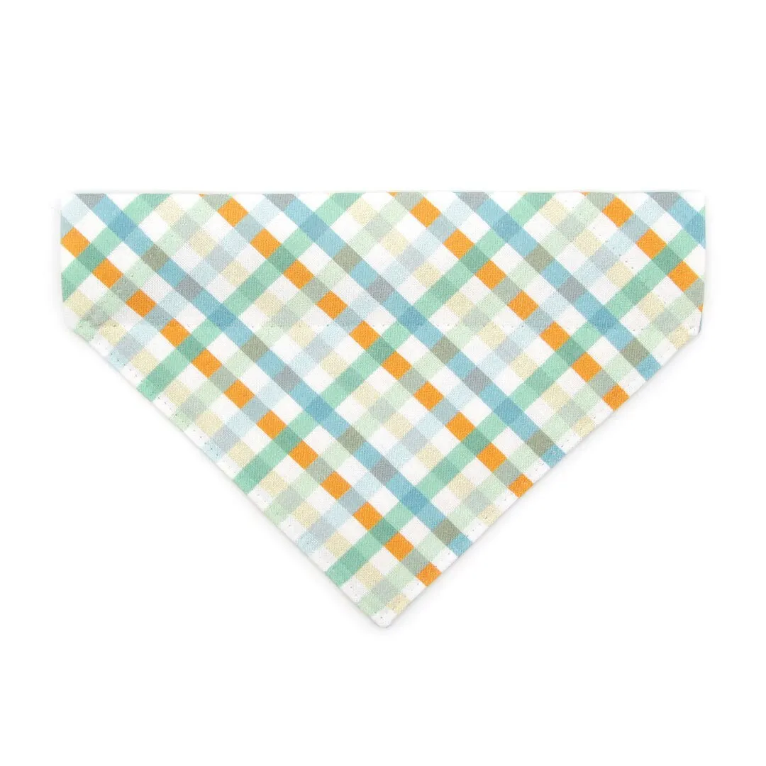 Pet Bandana - "Seashore" - Blue & Mint Plaid Bandana for Cat   Small Dog / Spring, Summer, Coastal, Ocean / Slide-on Bandana / Over-the-Collar (One Size)