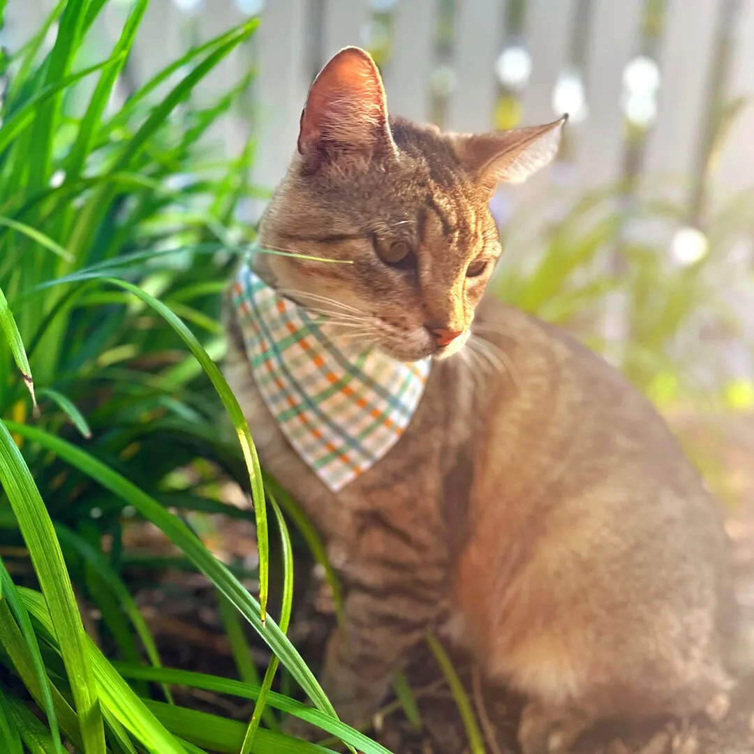 Pet Bandana - "Seashore" - Blue & Mint Plaid Bandana for Cat   Small Dog / Spring, Summer, Coastal, Ocean / Slide-on Bandana / Over-the-Collar (One Size)