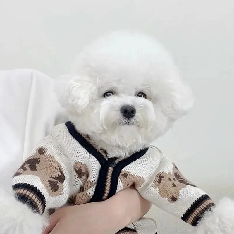 Pet Couture Elegance: Luxury Dog Clothes - Striped Cardigan Sweater for Chihuahua, Bichon Frise, and Small Breeds - Warm Coat with Pet Accessories for Stylish Canine and Feline Outfits