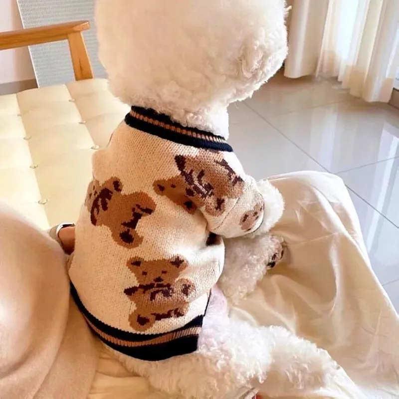 Pet Couture Elegance: Luxury Dog Clothes - Striped Cardigan Sweater for Chihuahua, Bichon Frise, and Small Breeds - Warm Coat with Pet Accessories for Stylish Canine and Feline Outfits