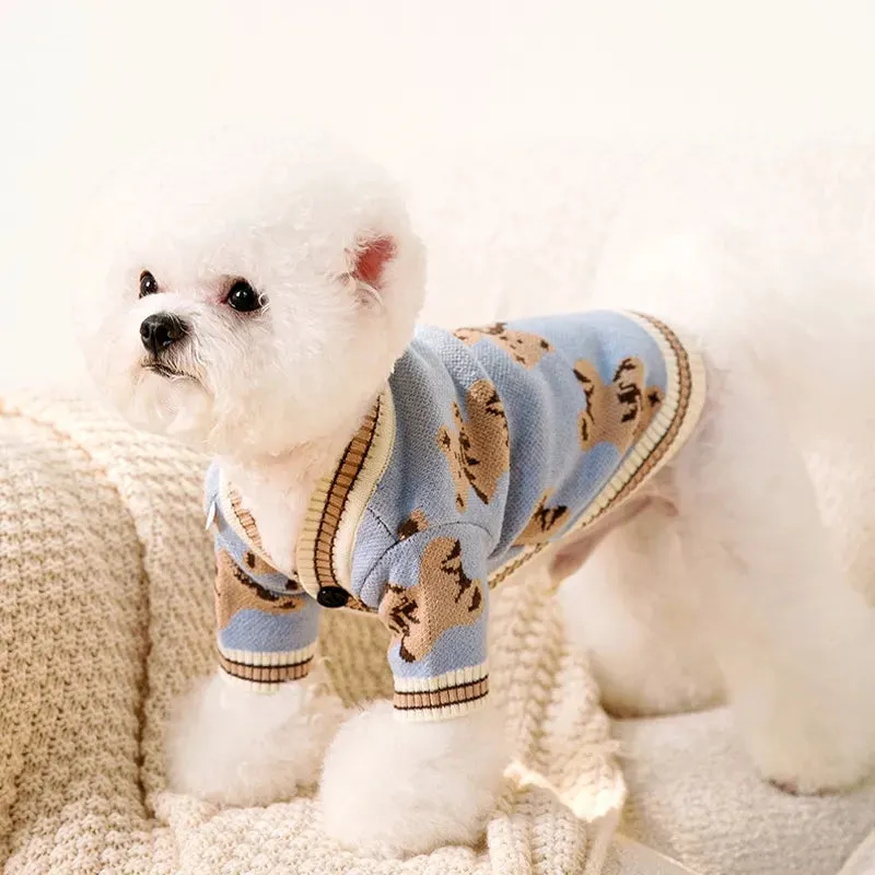 Pet Couture Elegance: Luxury Dog Clothes - Striped Cardigan Sweater for Chihuahua, Bichon Frise, and Small Breeds - Warm Coat with Pet Accessories for Stylish Canine and Feline Outfits