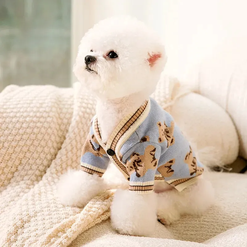 Pet Couture Elegance: Luxury Dog Clothes - Striped Cardigan Sweater for Chihuahua, Bichon Frise, and Small Breeds - Warm Coat with Pet Accessories for Stylish Canine and Feline Outfits