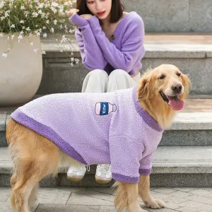 Pet Fashion Big Dog Golden Retreiver Solid Color Hoodie Sweater Winter Warm Cotton Velvet Sweater Large Dog Golden Retriever Clothes Decoration