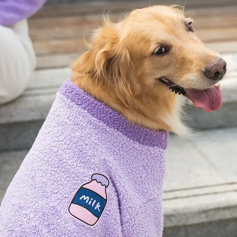 Pet Fashion Big Dog Golden Retreiver Solid Color Hoodie Sweater Winter Warm Cotton Velvet Sweater Large Dog Golden Retriever Clothes Decoration