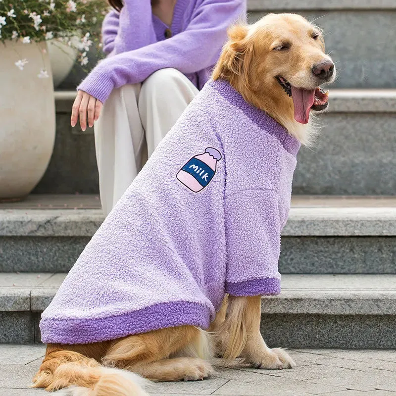 Pet Fashion Big Dog Golden Retreiver Solid Color Hoodie Sweater Winter Warm Cotton Velvet Sweater Large Dog Golden Retriever Clothes Decoration