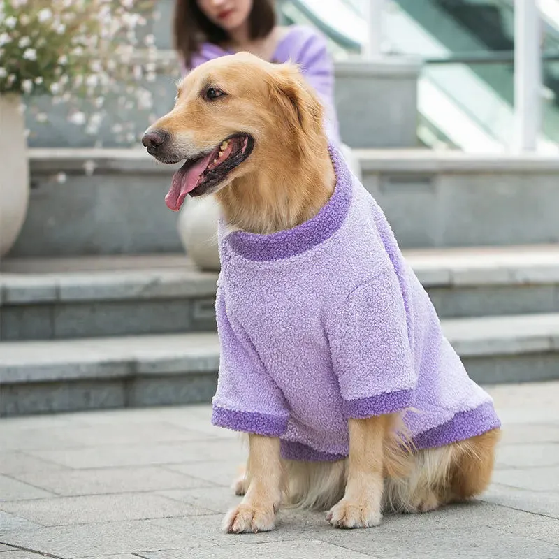 Pet Fashion Big Dog Golden Retreiver Solid Color Hoodie Sweater Winter Warm Cotton Velvet Sweater Large Dog Golden Retriever Clothes Decoration