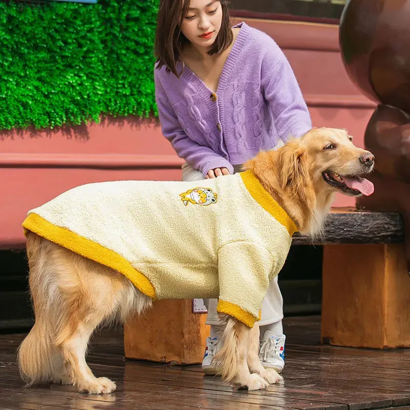 Pet Fashion Big Dog Golden Retreiver Solid Color Hoodie Sweater Winter Warm Cotton Velvet Sweater Large Dog Golden Retriever Clothes Decoration