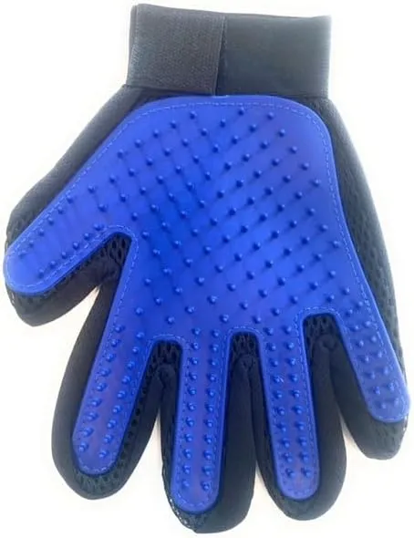 Pet Grooming Glove for Hair Removal and Massage, Right Hand, Blue and Black