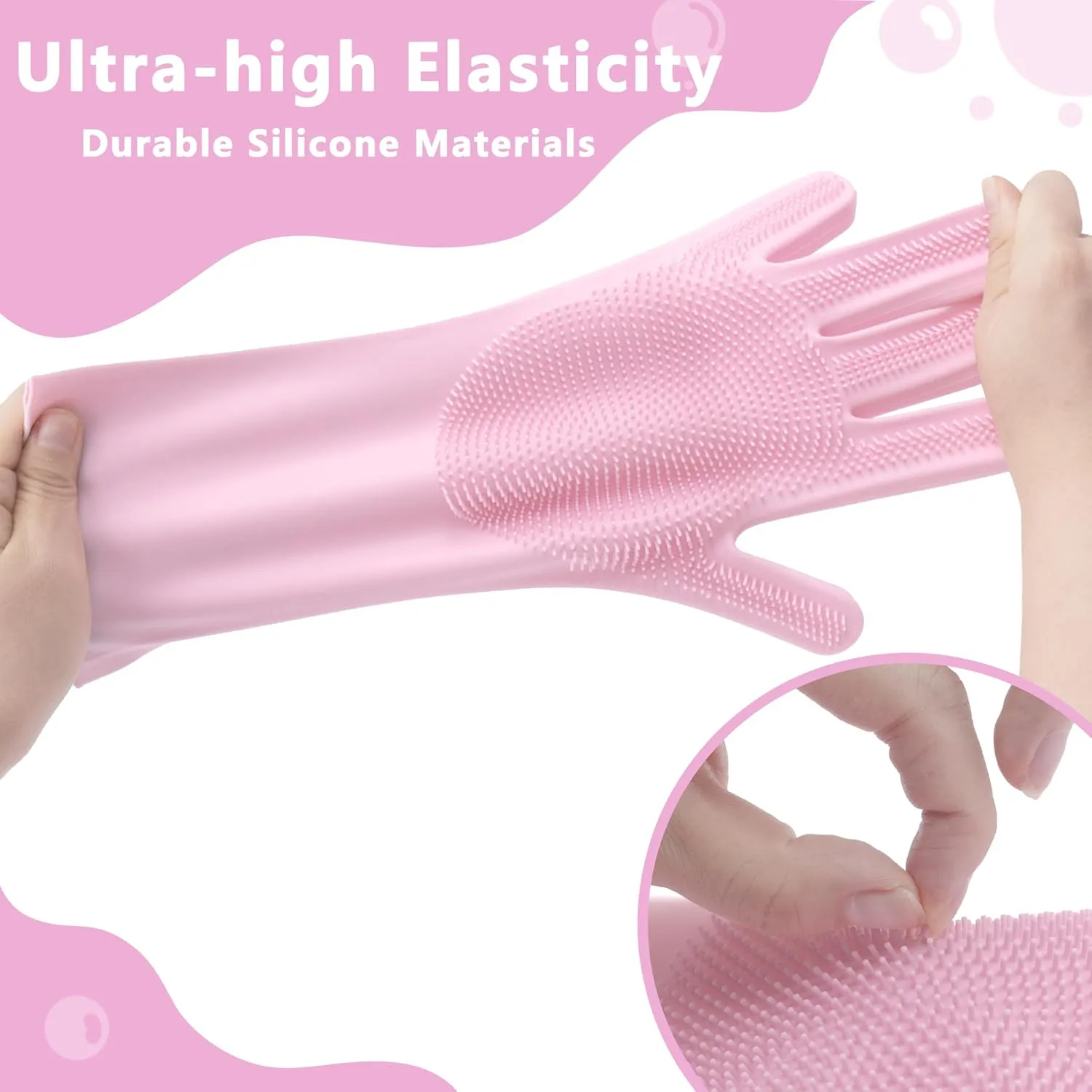 Pet Grooming GlovesHeat Resistant Dog Washing Gloves with High-Density Teeth, Dog Bath Scrubber with Enhanced Five Finger Design, Silicone Gloves for Dogs and Cats Bathing, Massage (Pink)