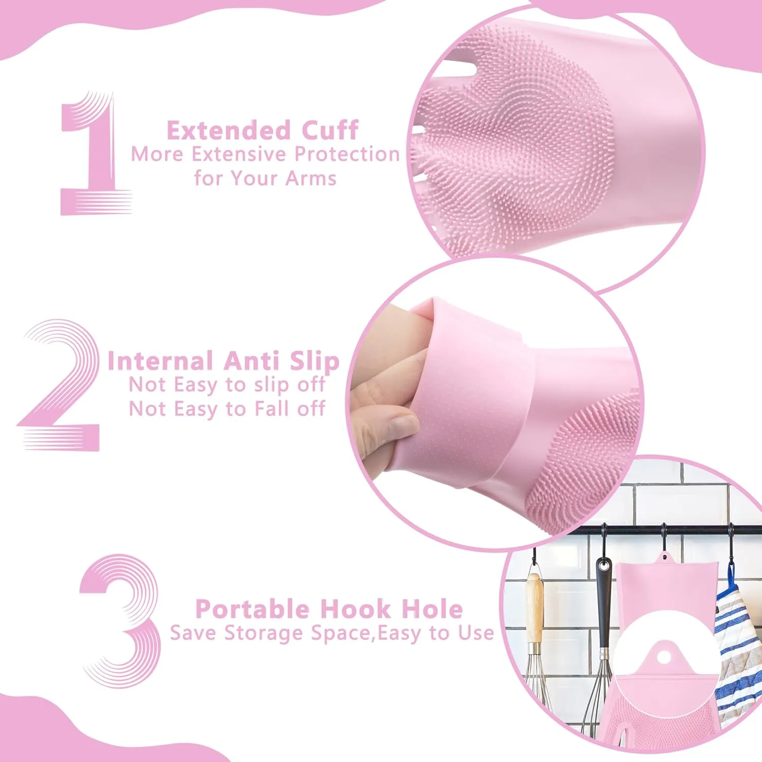 Pet Grooming GlovesHeat Resistant Dog Washing Gloves with High-Density Teeth, Dog Bath Scrubber with Enhanced Five Finger Design, Silicone Gloves for Dogs and Cats Bathing, Massage (Pink)