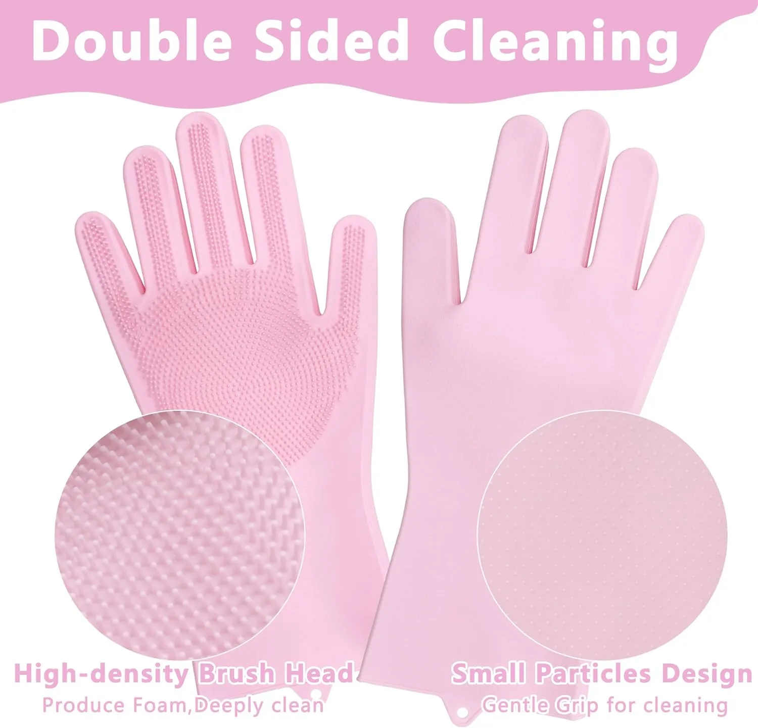 Pet Grooming GlovesHeat Resistant Dog Washing Gloves with High-Density Teeth, Dog Bath Scrubber with Enhanced Five Finger Design, Silicone Gloves for Dogs and Cats Bathing, Massage (Pink)