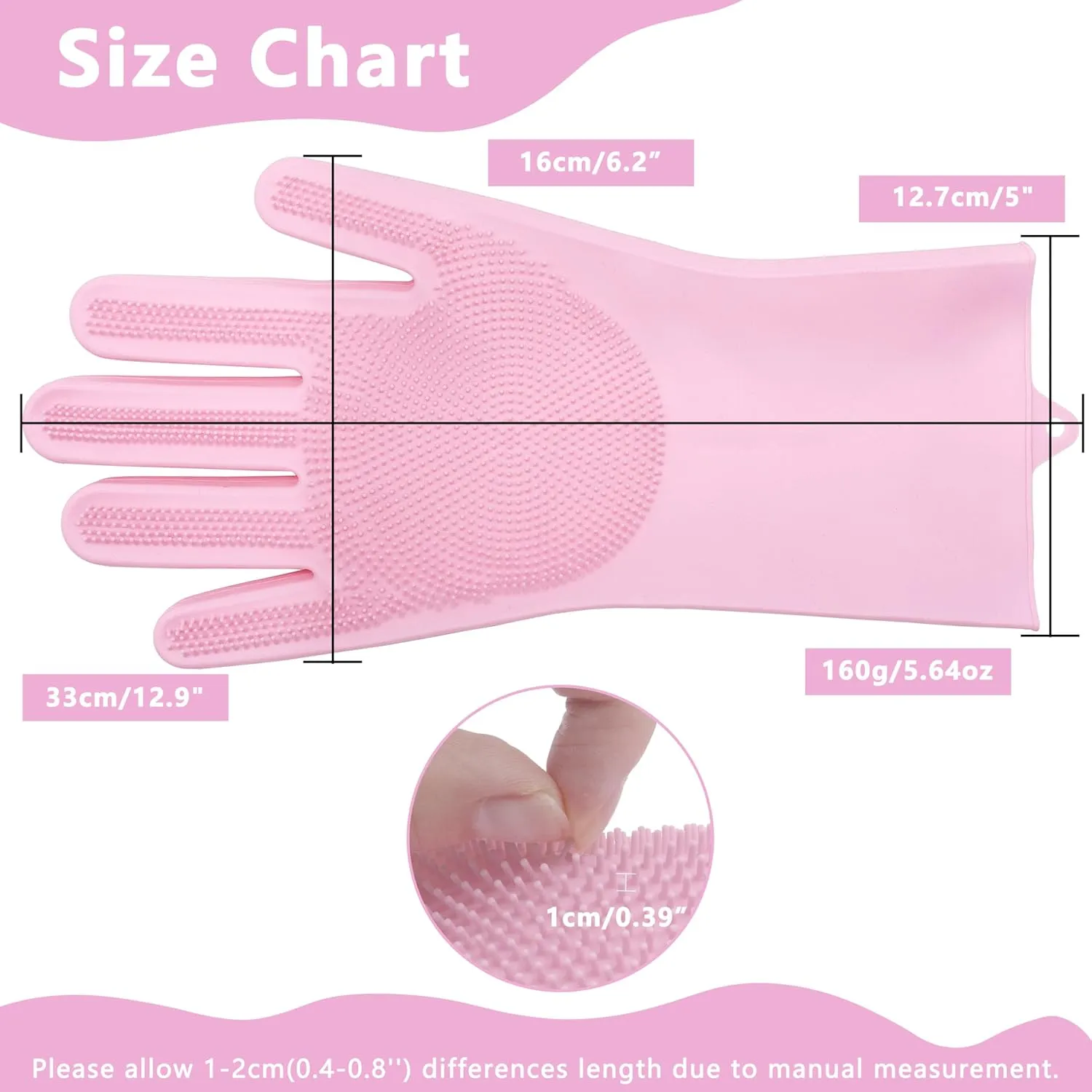 Pet Grooming GlovesHeat Resistant Dog Washing Gloves with High-Density Teeth, Dog Bath Scrubber with Enhanced Five Finger Design, Silicone Gloves for Dogs and Cats Bathing, Massage (Pink)
