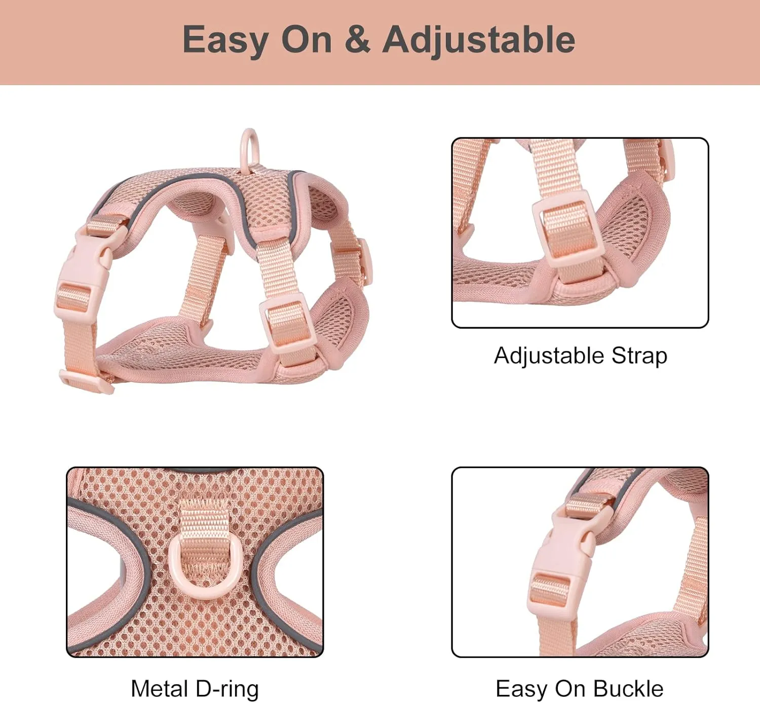 Petmolico Cat Harness and Leash, Escape Proof Breathable Mesh Kitten Vest Harness Leash Set for Travel Outdoor Walking, Pink Medium