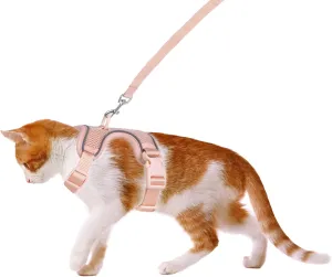 Petmolico Cat Harness and Leash, Escape Proof Breathable Mesh Kitten Vest Harness Leash Set for Travel Outdoor Walking, Pink Medium