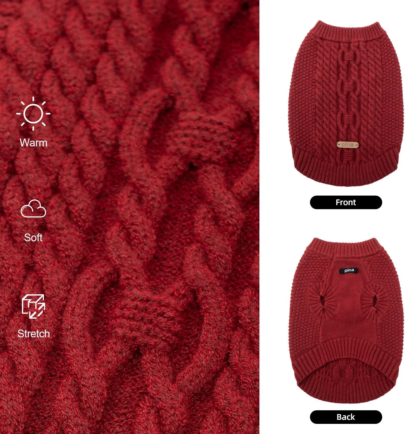 PINA Dog Sweater, Knitted Dog Sweater for Cold Weather, Dog Pullover Sweater Classic Warm Windproof, Puppy Sweater Winter Clothes for Small Medium Large Dogs