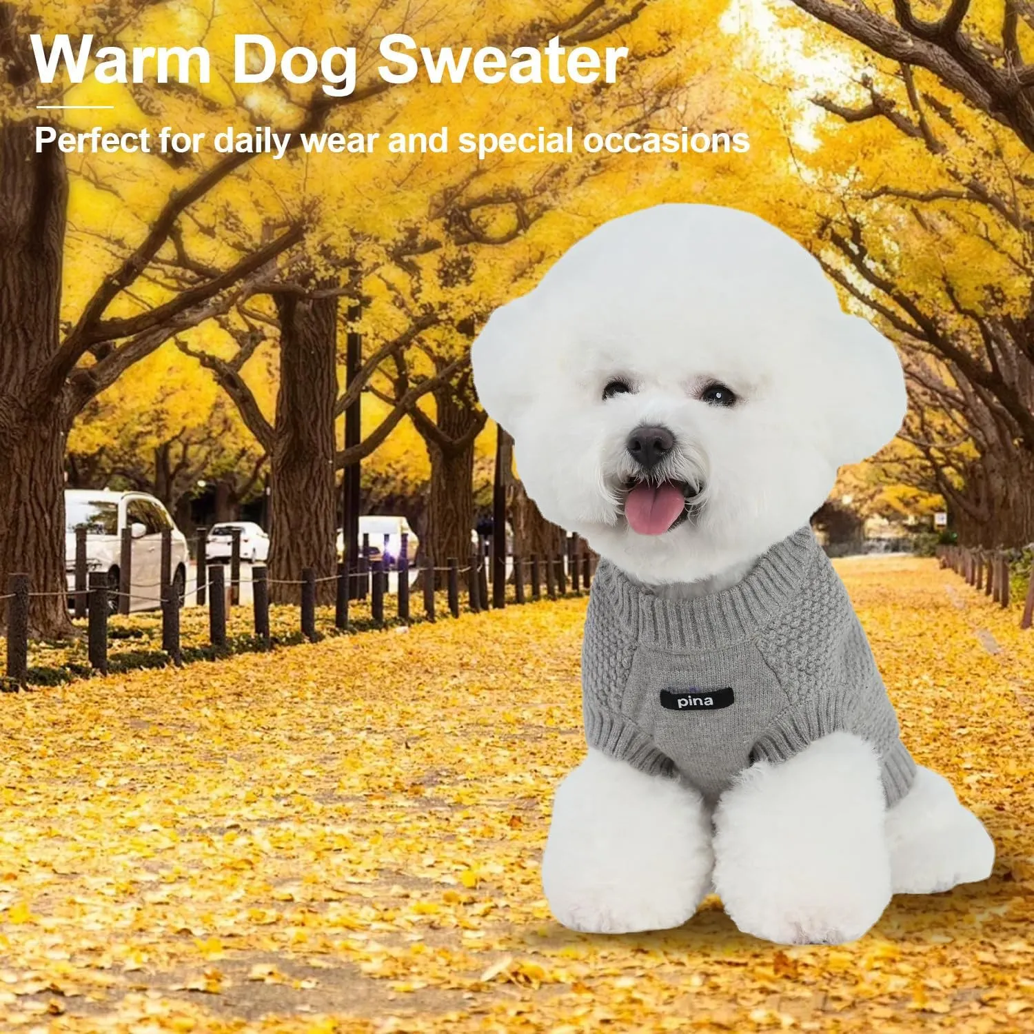 PINA Dog Sweater, Knitted Dog Sweater for Cold Weather, Dog Pullover Sweater Classic Warm Windproof, Puppy Sweater Winter Clothes for Small Medium Large Dogs
