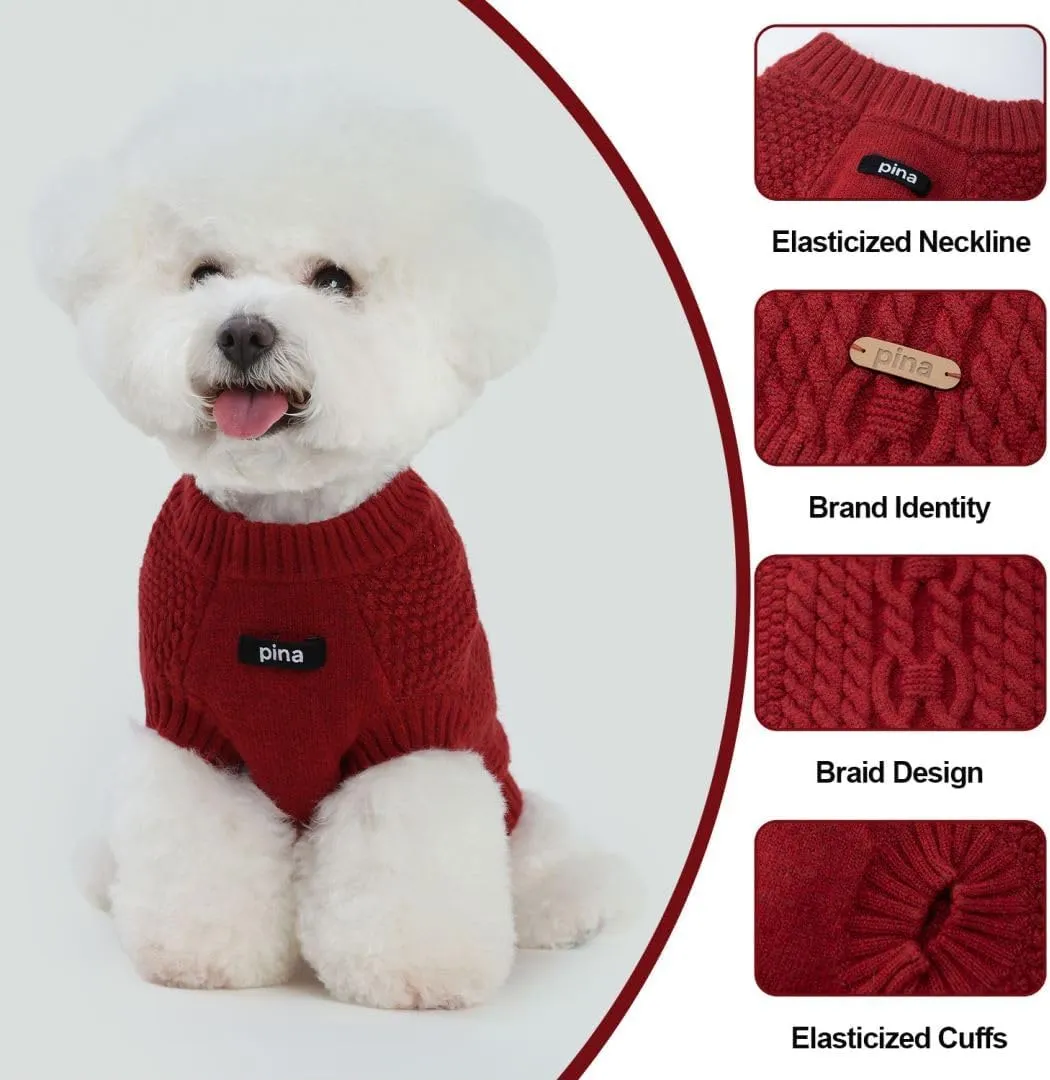PINA Dog Sweater, Knitted Dog Sweater for Cold Weather, Dog Pullover Sweater Classic Warm Windproof, Puppy Sweater Winter Clothes for Small Medium Large Dogs