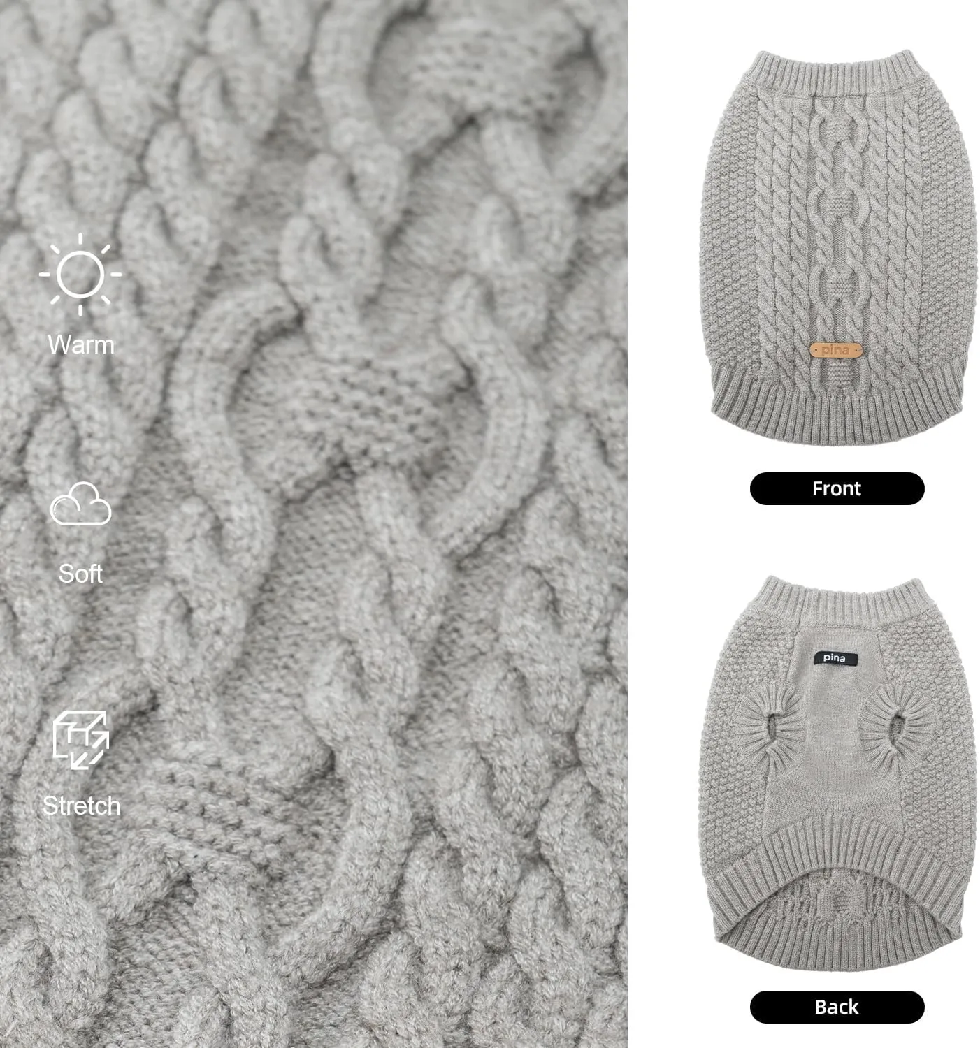 PINA Dog Sweater, Knitted Dog Sweater for Cold Weather, Dog Pullover Sweater Classic Warm Windproof, Puppy Sweater Winter Clothes for Small Medium Large Dogs