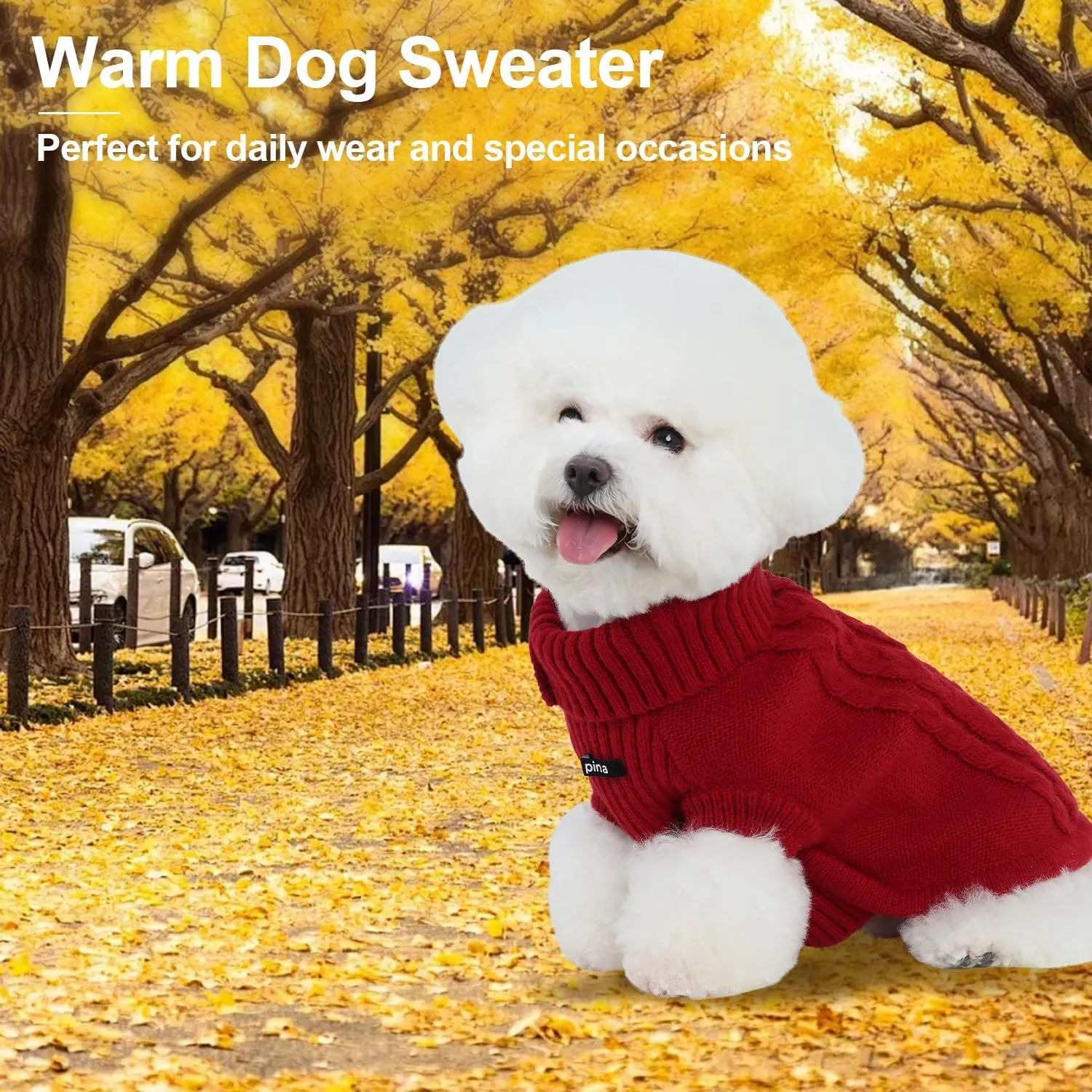 PINA Dog Sweater, Knitted Dog Sweater for Cold Weather, Dog Pullover Sweater Classic Warm Windproof, Puppy Sweater Winter Clothes for Small Medium Large Dogs
