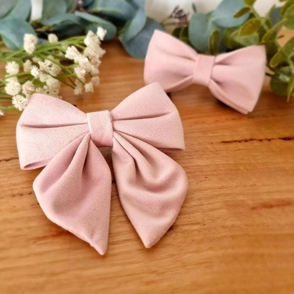 Pink dog bow tie - Dusty Pink velvet sailor dog bowtie with tails