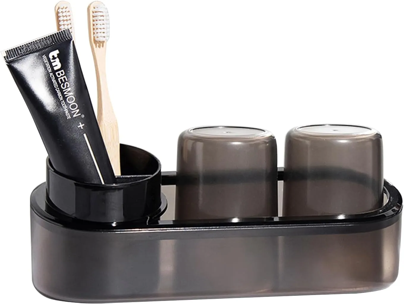 Plastic Toothbrush Holder Toothbrush Holders Set Bathroom Organizer Countertop Electric Toothbrush Holder with 2 Cups Set for Bathroom, Toothpaste, Kids Black