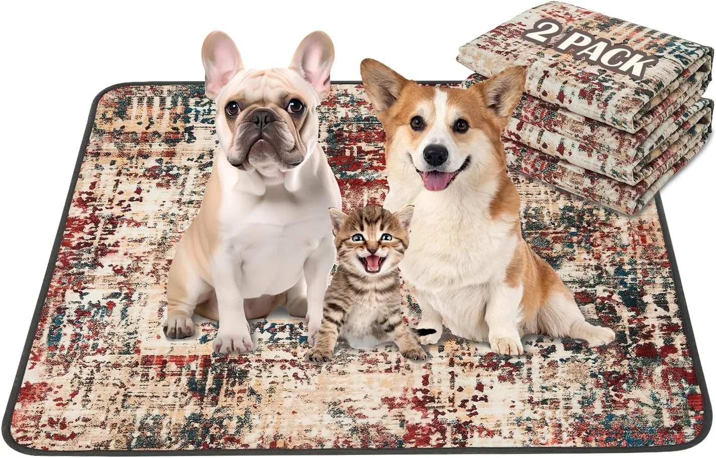 Qeils Washable Pee Pads for Dogs, 2 Pack Reusable Puppy Pads 36"x41" Super Absorbent Leakproof Dog Training Pads, Non-Slip Potty Pads for Floor, Crate, Couch, Whelping Pads Litter Mat Puppy Supplies