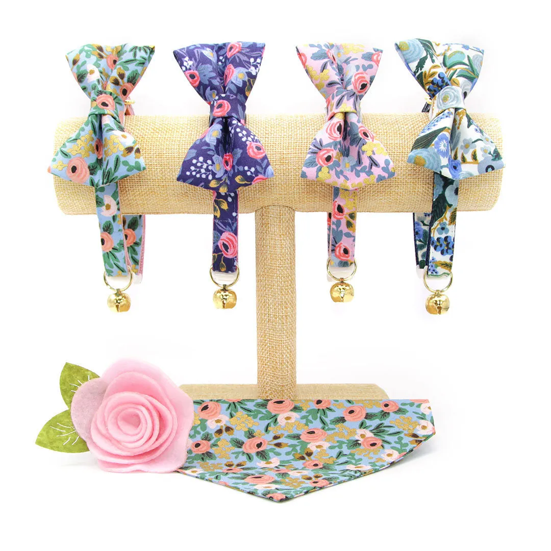 Rifle Paper Co® Pet Bandana - "Indigo Garden" - Blue Floral Bandana for Cat   Small Dog / Slide-on Bandana / Over-the-Collar (One Size)