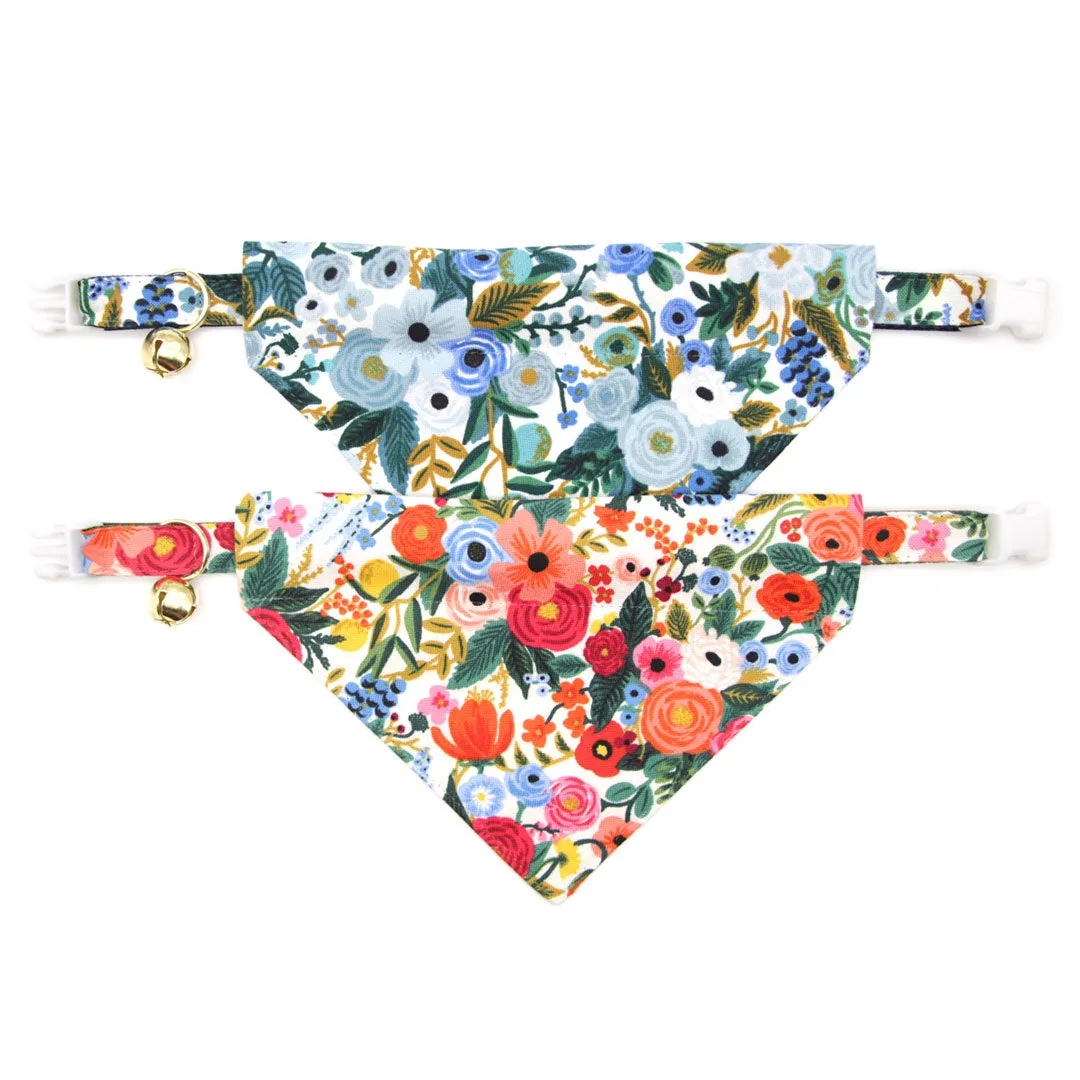 Rifle Paper Co® Pet Bandana - "Indigo Garden" - Blue Floral Bandana for Cat   Small Dog / Slide-on Bandana / Over-the-Collar (One Size)