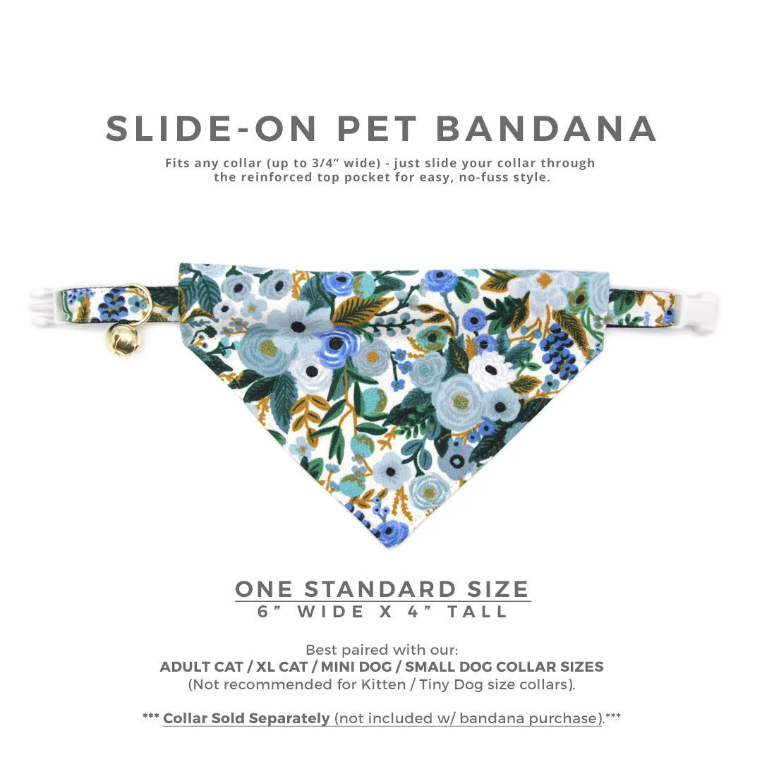 Rifle Paper Co® Pet Bandana - "Indigo Garden" - Blue Floral Bandana for Cat   Small Dog / Slide-on Bandana / Over-the-Collar (One Size)