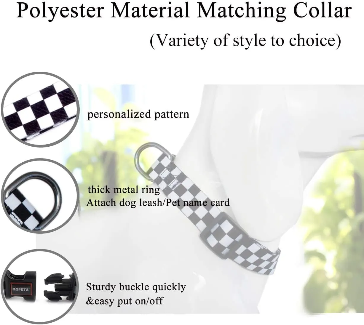 Roses&Poetry Dog Collar with Colourful Checkered Patterns, Adjustable Durable Puppy Collars for Small Medium Large Dogs (Black & White-S)