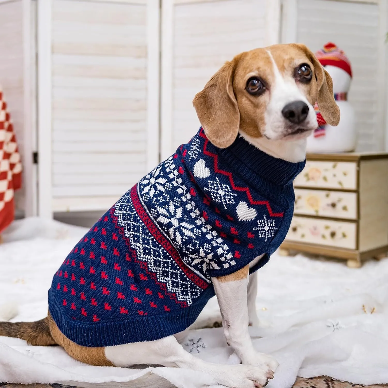 SCENEREAL Dog Sweaters for Large Medium Small Dogs, Warm Puppy Clothes Soft Turtleneck Sweatshirt, Knitted Ugly Dog Christmas Sweater Pet Outfits, Argyle Xmas Pet Cold Weather Coat for Girls Boys