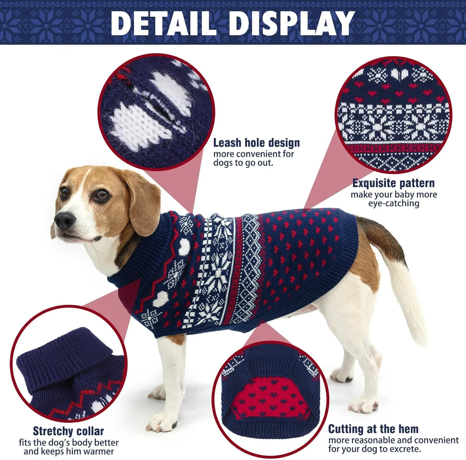 SCENEREAL Dog Sweaters for Large Medium Small Dogs, Warm Puppy Clothes Soft Turtleneck Sweatshirt, Knitted Ugly Dog Christmas Sweater Pet Outfits, Argyle Xmas Pet Cold Weather Coat for Girls Boys